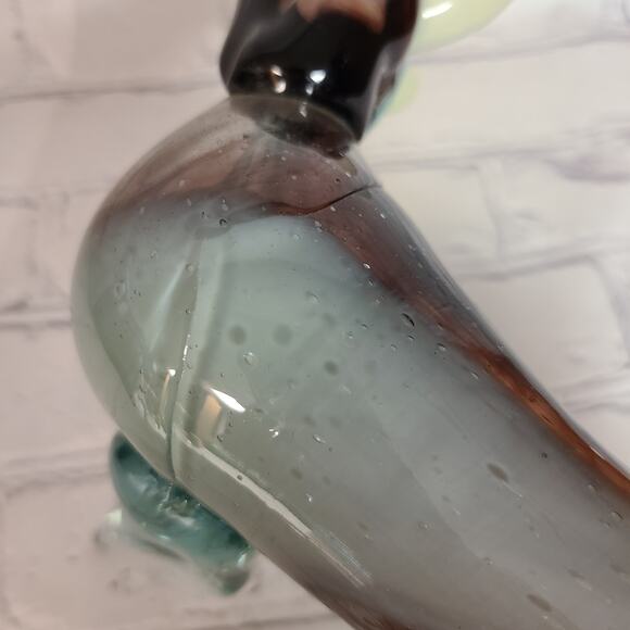 Murano Mouth Blown Glass Bull Cobalt Blue White Swirl Horned Figurine Large - Picture 5 of 7